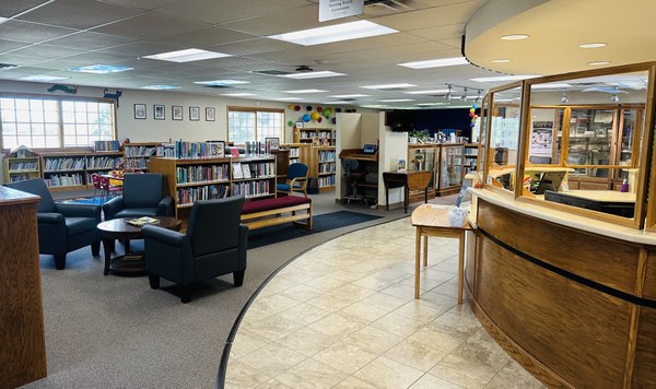 Mercer County Library circulation and seating area Mercer County Library circulation and seating area.