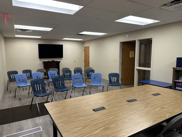Meeting room set up for a presentation. Meeting room set up for a presentation.
